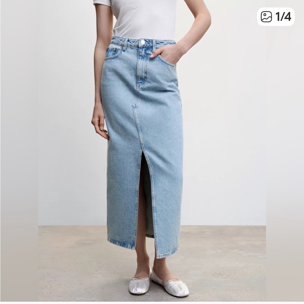 NWOT Mango Light Blue Maxi Denim Skirt